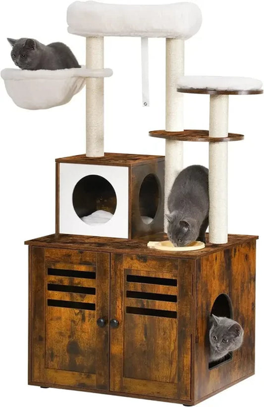 Cat Tree with Litter Box Enclosure for Indoor Big Cat Tower for Large S 20 Lbs Heavy Duty Cats Supplies Pet Products