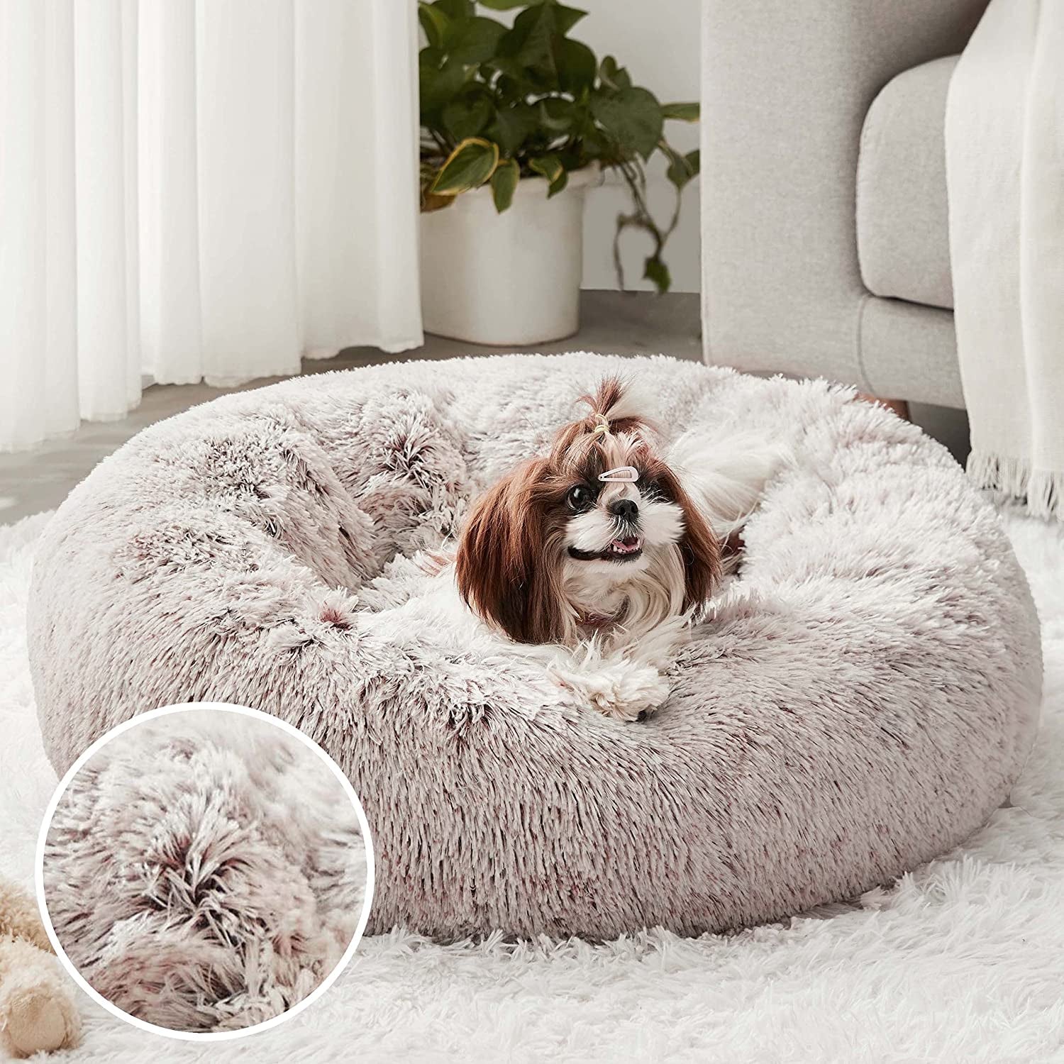 Western Home Faux Fur Dog Bed & Cat Bed, Original Calming Dog Bed for Small Medium Pet, anti Anxiety Donut Cuddler round Warm Bed for Dogs with Fluffy Comfy Plush Kennel Cushion(20",24",27")