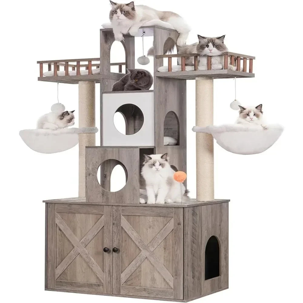 Cat Tree with Litter Box Enclosure for Indoor Big Cat Tower for Large S 20 Lbs Heavy Duty Cats Supplies Pet Products