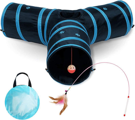 Cat Tunnel - Also Included Is a ($5 Value) Interactive Cat Toy - Toys for Cats - Cat Tunnels for Indoor Cats - Cat Tube - Collapsible 3 Way Pet Tunnel - Great Toy for Cats